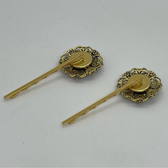 Handmade Brown Rhinestone Gold Set Hair Clips HoCo Wedding Fairy Jewelry NWT - Picture 4 of 6